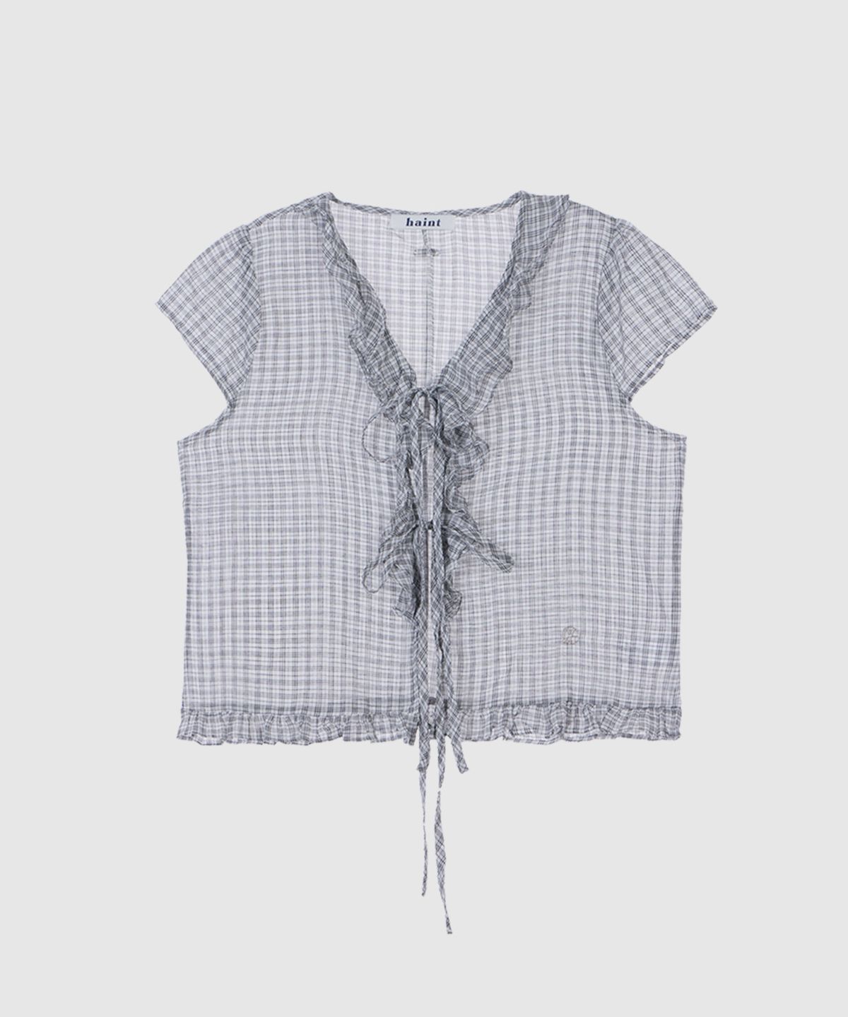 헤인트(HAINT) CLOVIA CHECK FRILL OPEN BLOUSE 2COL_IVORY