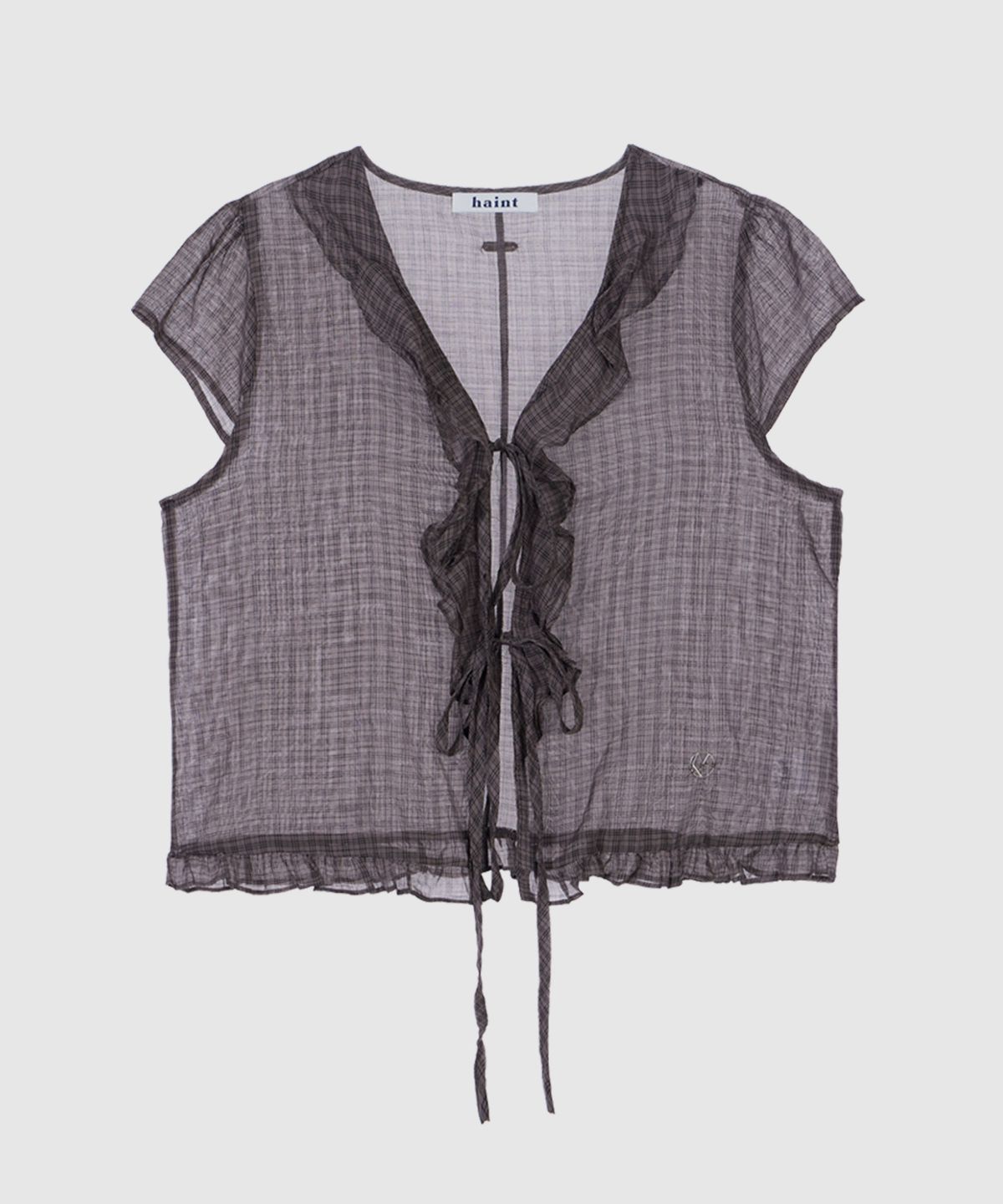 헤인트(HAINT) CLOVIA CHECK FRILL OPEN BLOUSE 2COL_BROWN