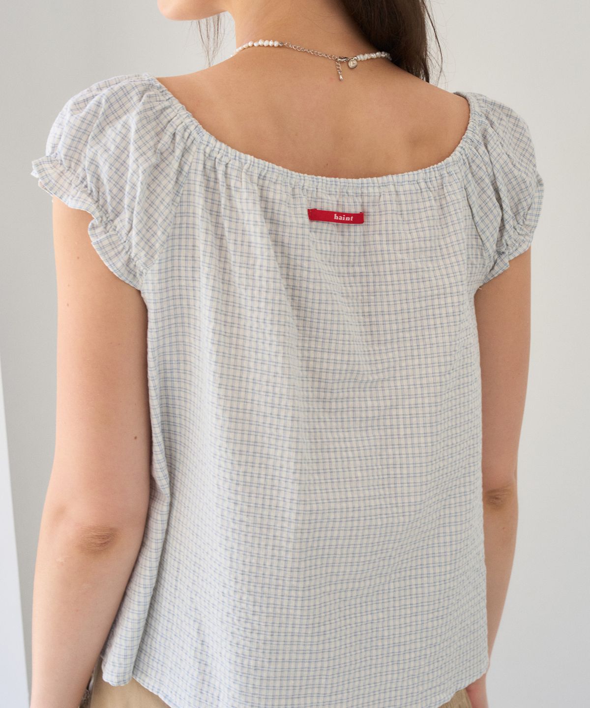 헤인트(HAINT) LUCET CHECK STRING BUTTON BLOUSE 2COL_LIGHT BLUE