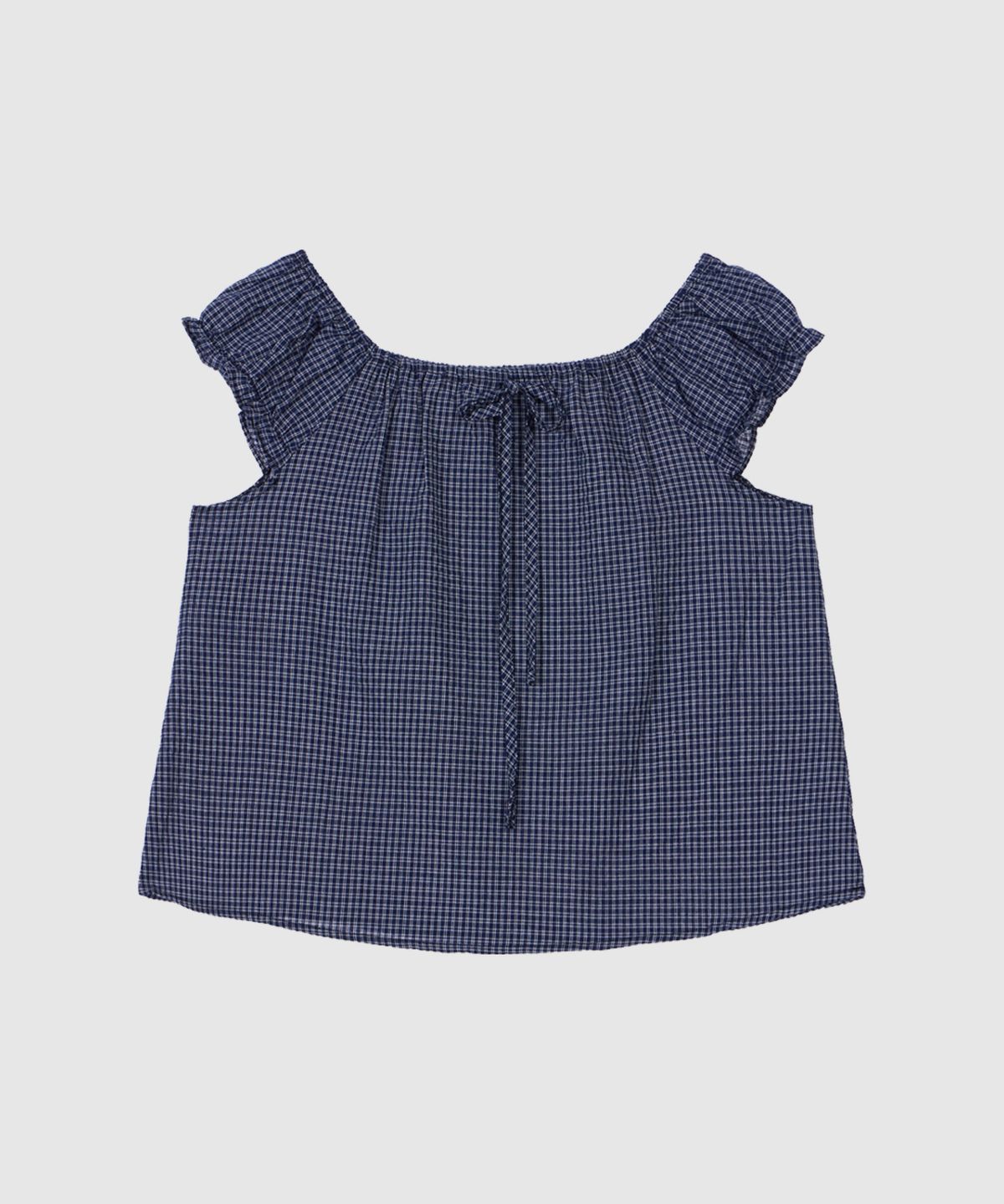 헤인트(HAINT) LUCET CHECK STRING BUTTON BLOUSE 2COL_NAVY