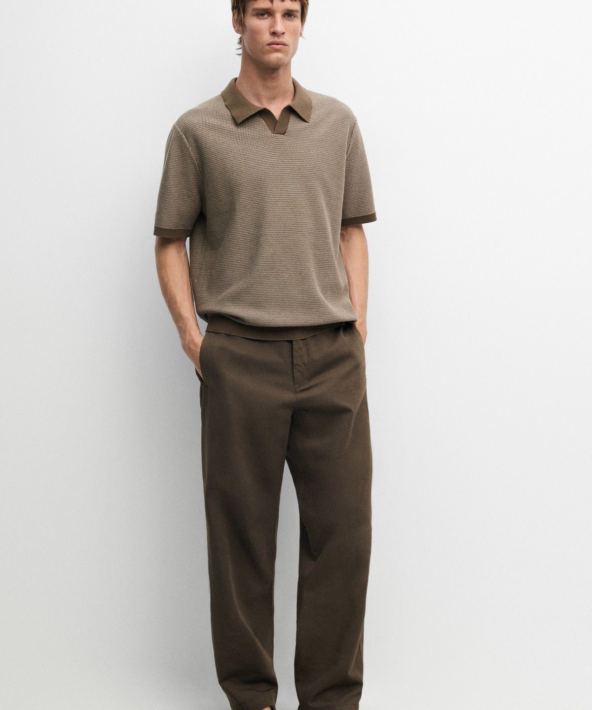 마시모두띠(MASSIMO DUTTI) 100% 코튼 콘트라스트 니트 폴로 스웨터