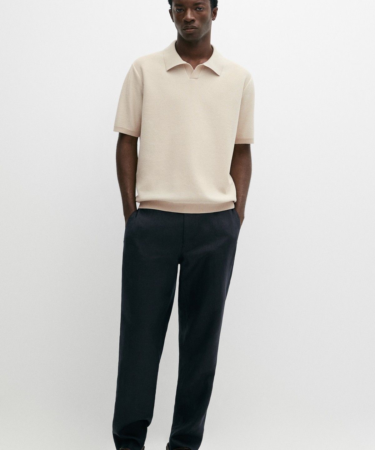 마시모두띠(MASSIMO DUTTI) 100% 코튼 콘트라스트 니트 폴로 스웨터