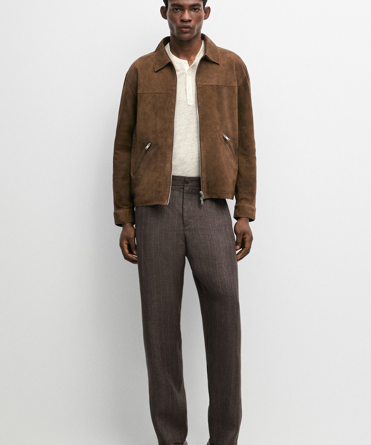마시모두띠(MASSIMO DUTTI) 100% 린넨 스트라이프 스트레이트 핏 팬츠