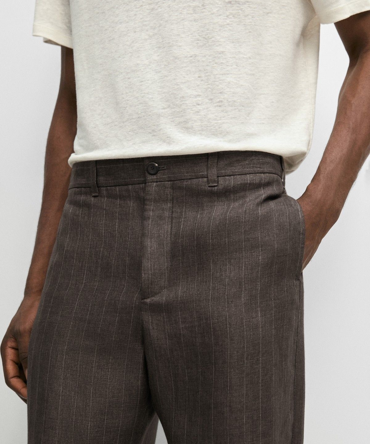 마시모두띠(MASSIMO DUTTI) 100% 린넨 스트라이프 스트레이트 핏 팬츠