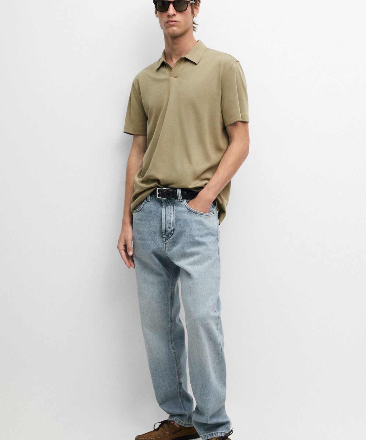 마시모두띠(MASSIMO DUTTI) 100% 코튼 브이넥 니트 폴로셔츠