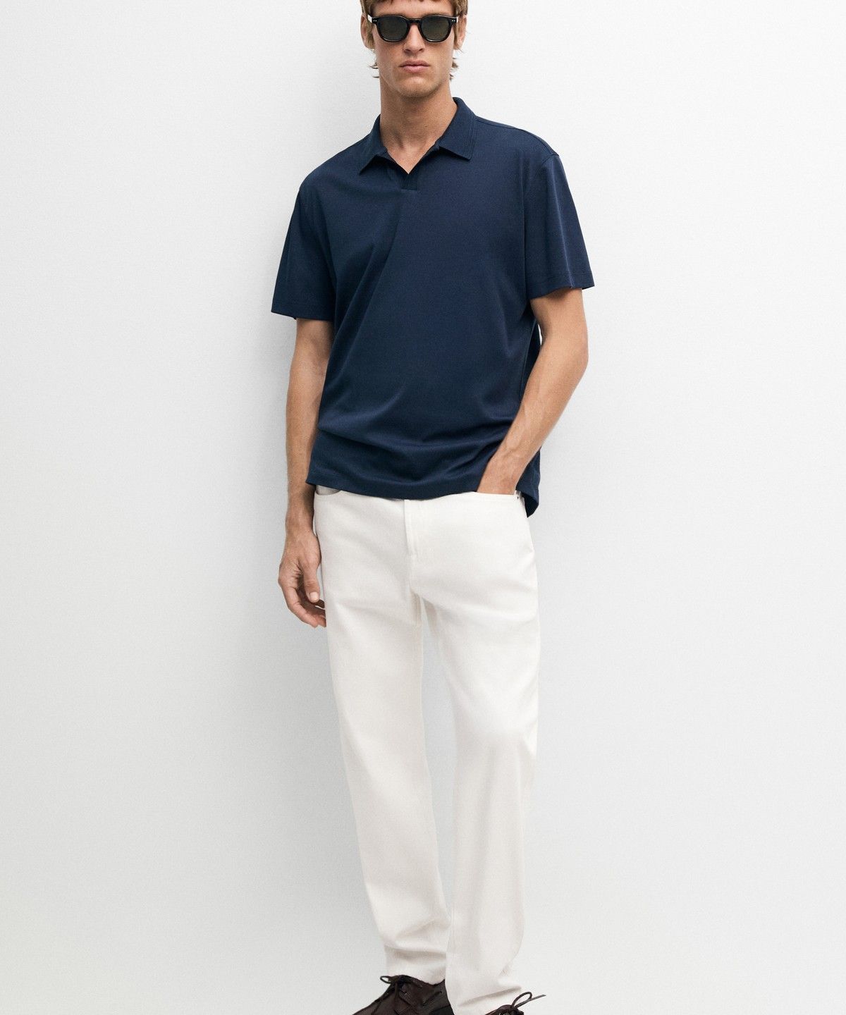 마시모두띠(MASSIMO DUTTI) 100% 코튼 브이넥 니트 폴로셔츠