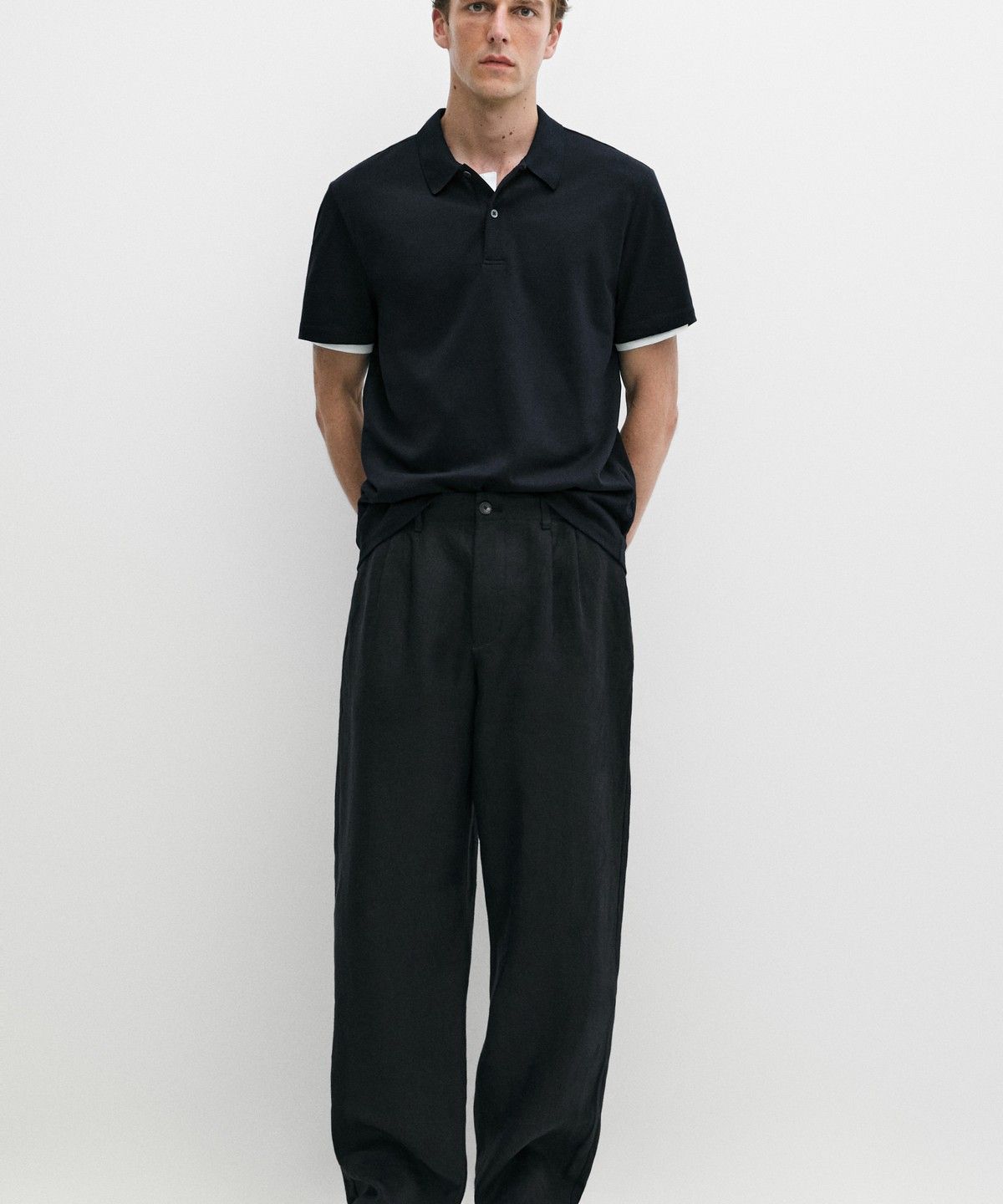 마시모두띠(MASSIMO DUTTI) 텍스처드 100% 코튼 폴로 셔츠