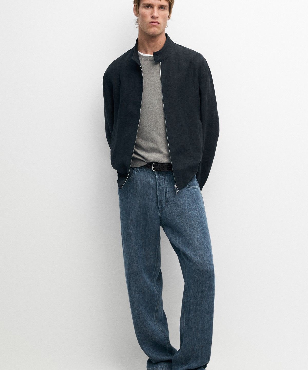 마시모두띠(MASSIMO DUTTI) 100% 린넨 스탠드 칼라 재킷