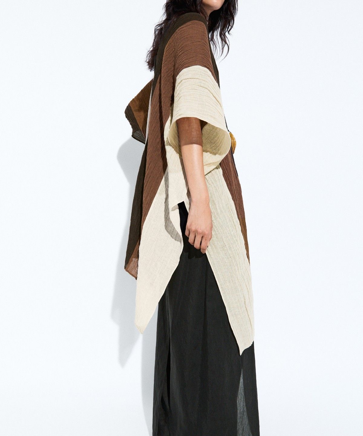 마시모두띠(MASSIMO DUTTI) 텍스처 린넨 블렌드 트리컬러 카프탄