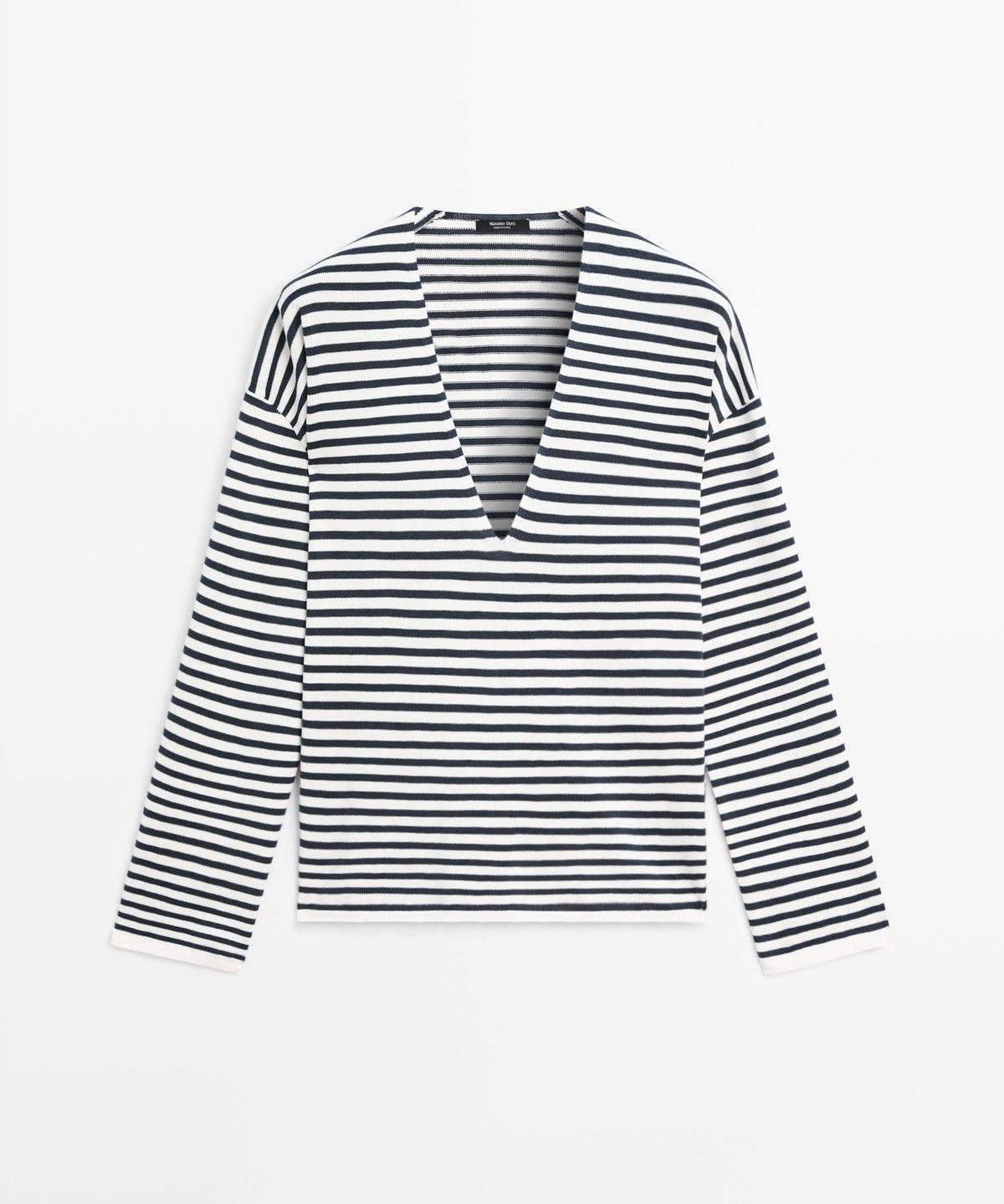 마시모두띠(MASSIMO DUTTI) 스트라이프 브이넥 니트 스웨터