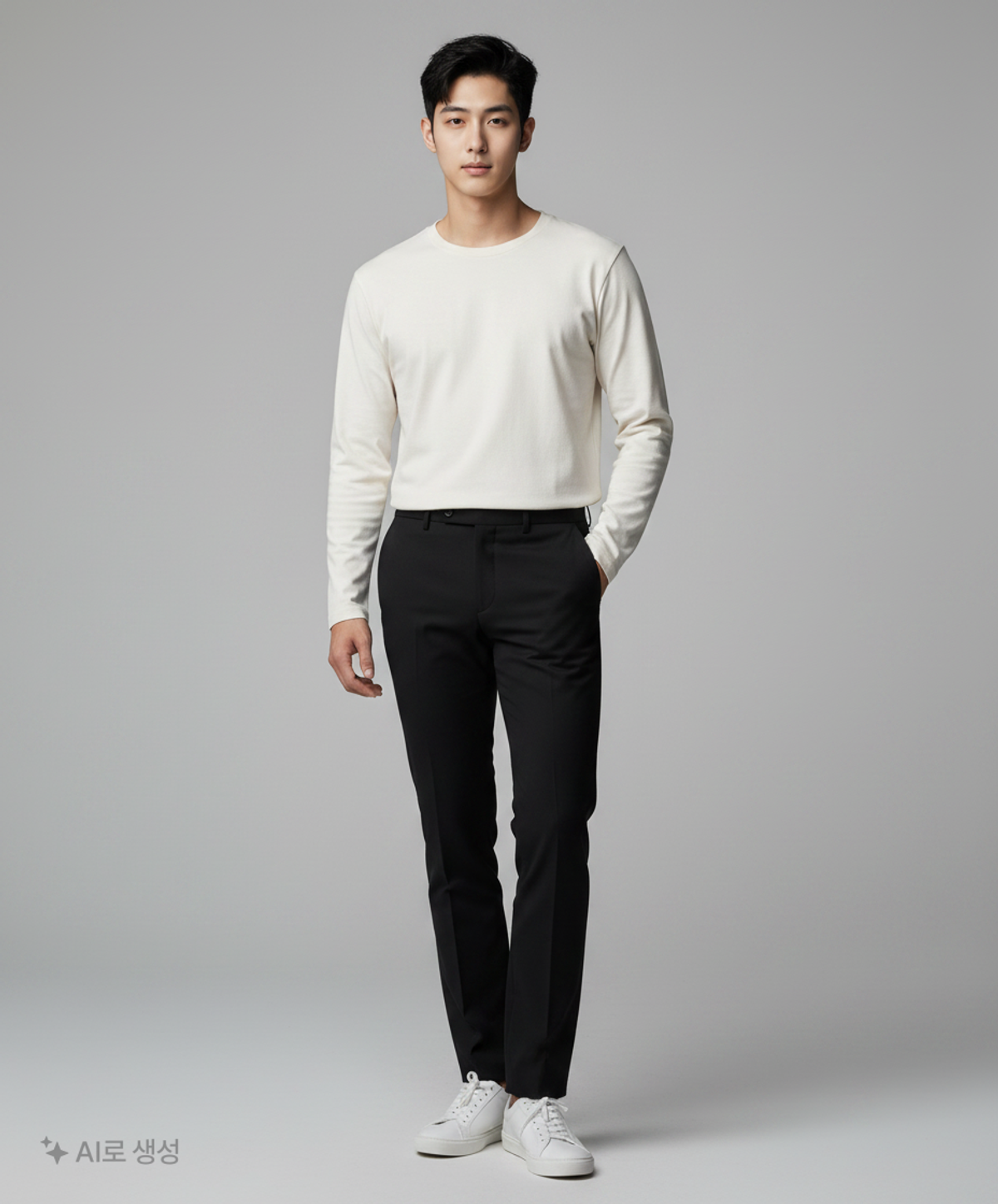 무신사 스탠다드(MUSINSA STANDARD) 폰테 크루 넥 긴팔 티셔츠 [오프 화이트] L