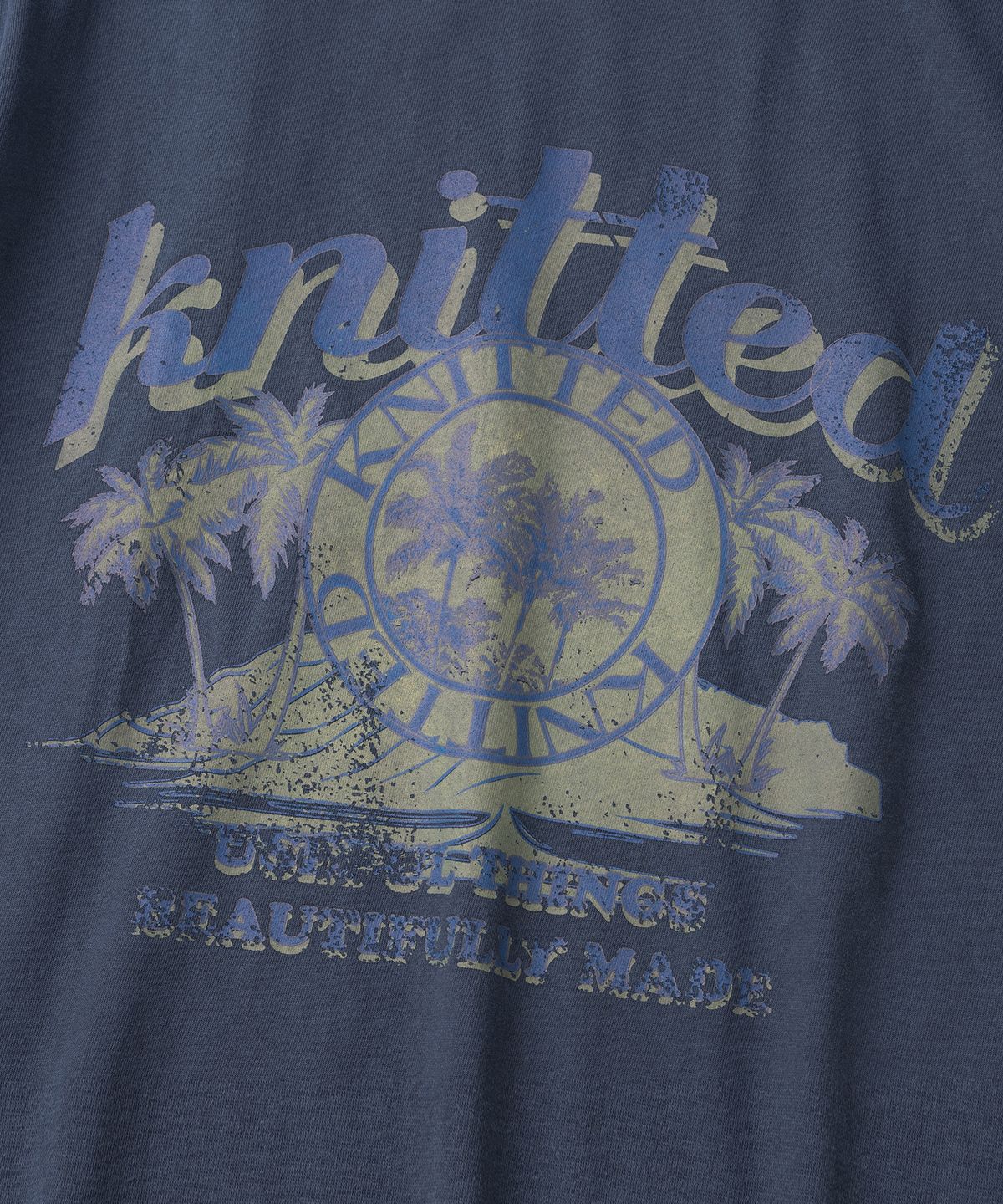 니티드(KNITTED) (UNISEX) 피그먼트 팜트리 그래픽 티셔츠 CROP BLUE