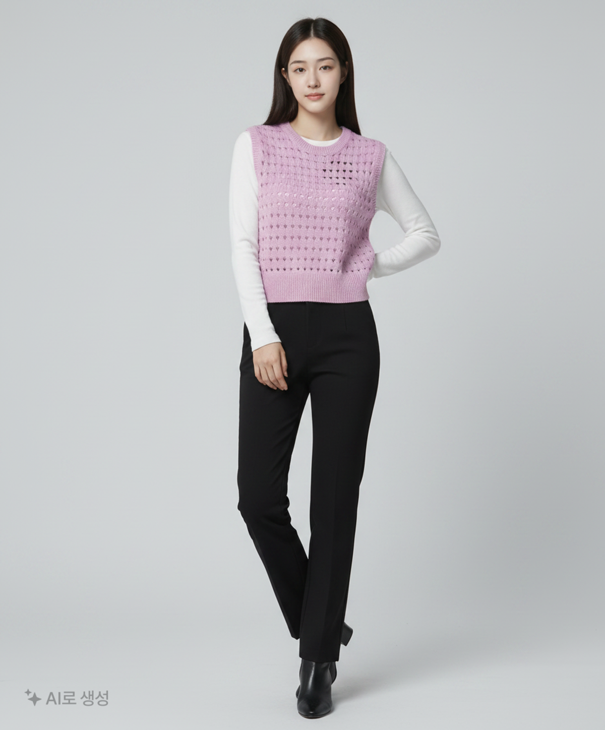 랩(LAP) 앞판 스카시 라운드 니트 베스트 AP2KV561 FREE