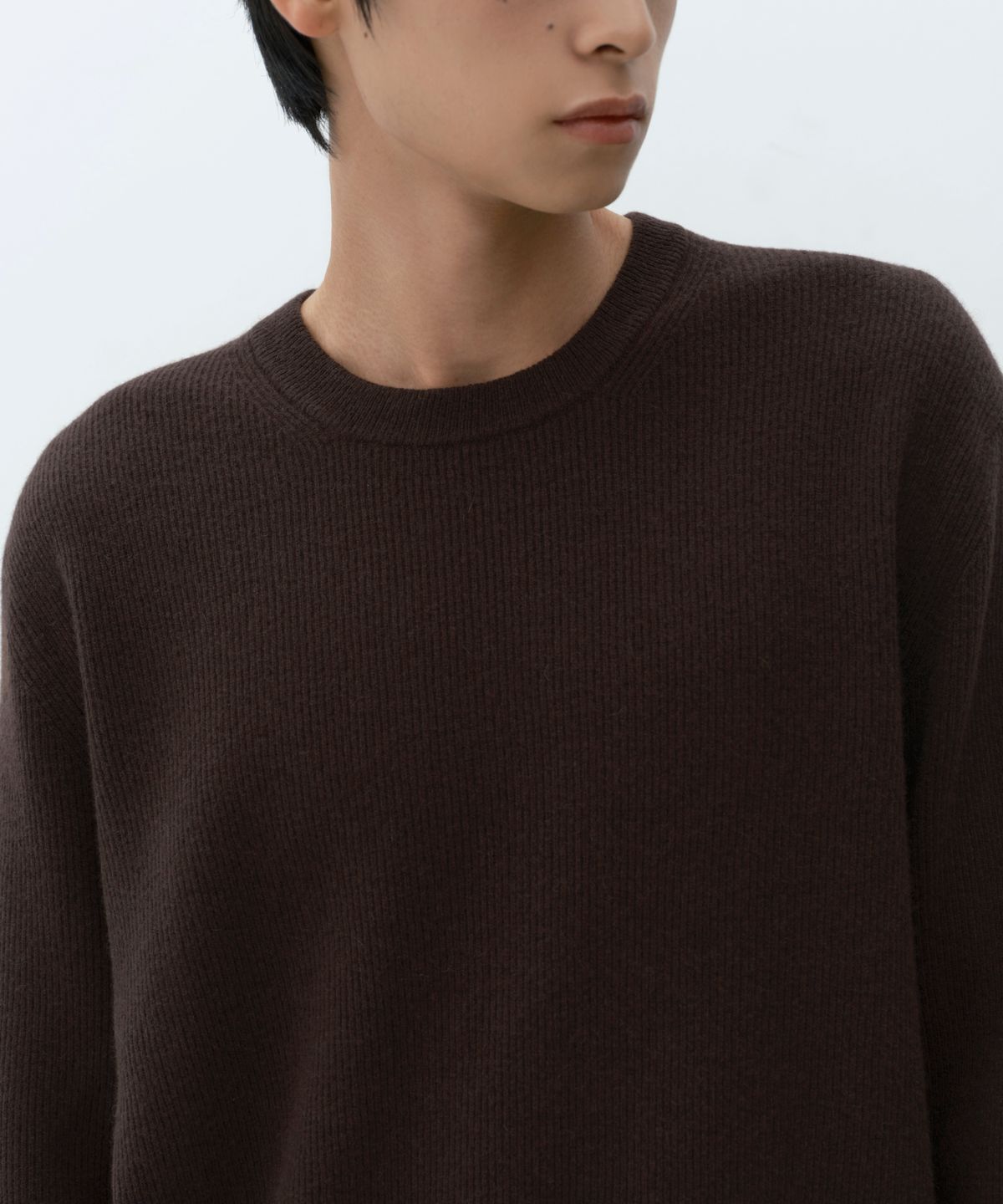 무신사 스탠다드(MUSINSA STANDARD) [빅토리아 울] 미니멀 리브드 크롭 니트 [다크 브라운]
