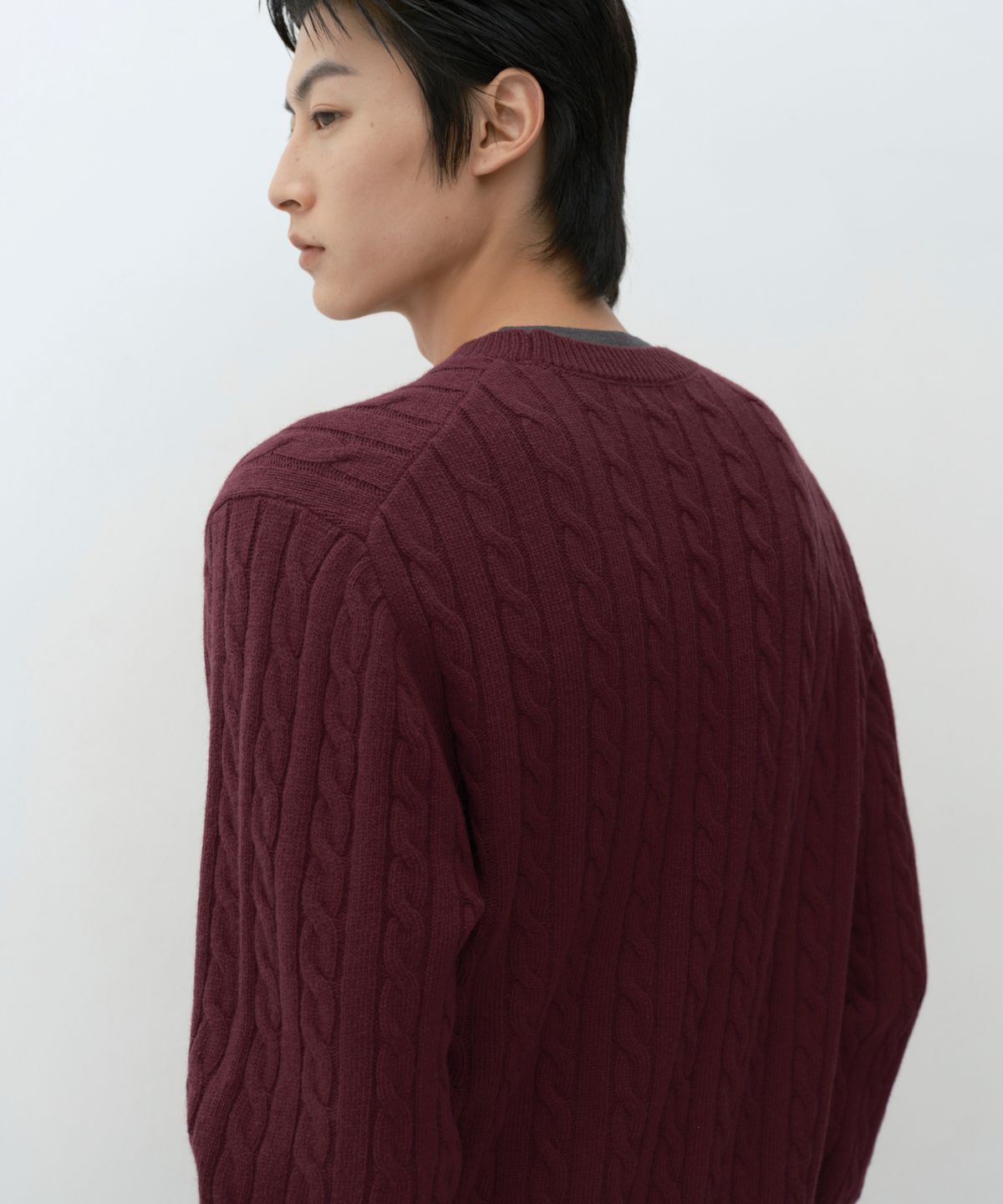 무신사 스탠다드(MUSINSA STANDARD) [빅토리아 울] 케이블 크루 넥 니트 [버건디]