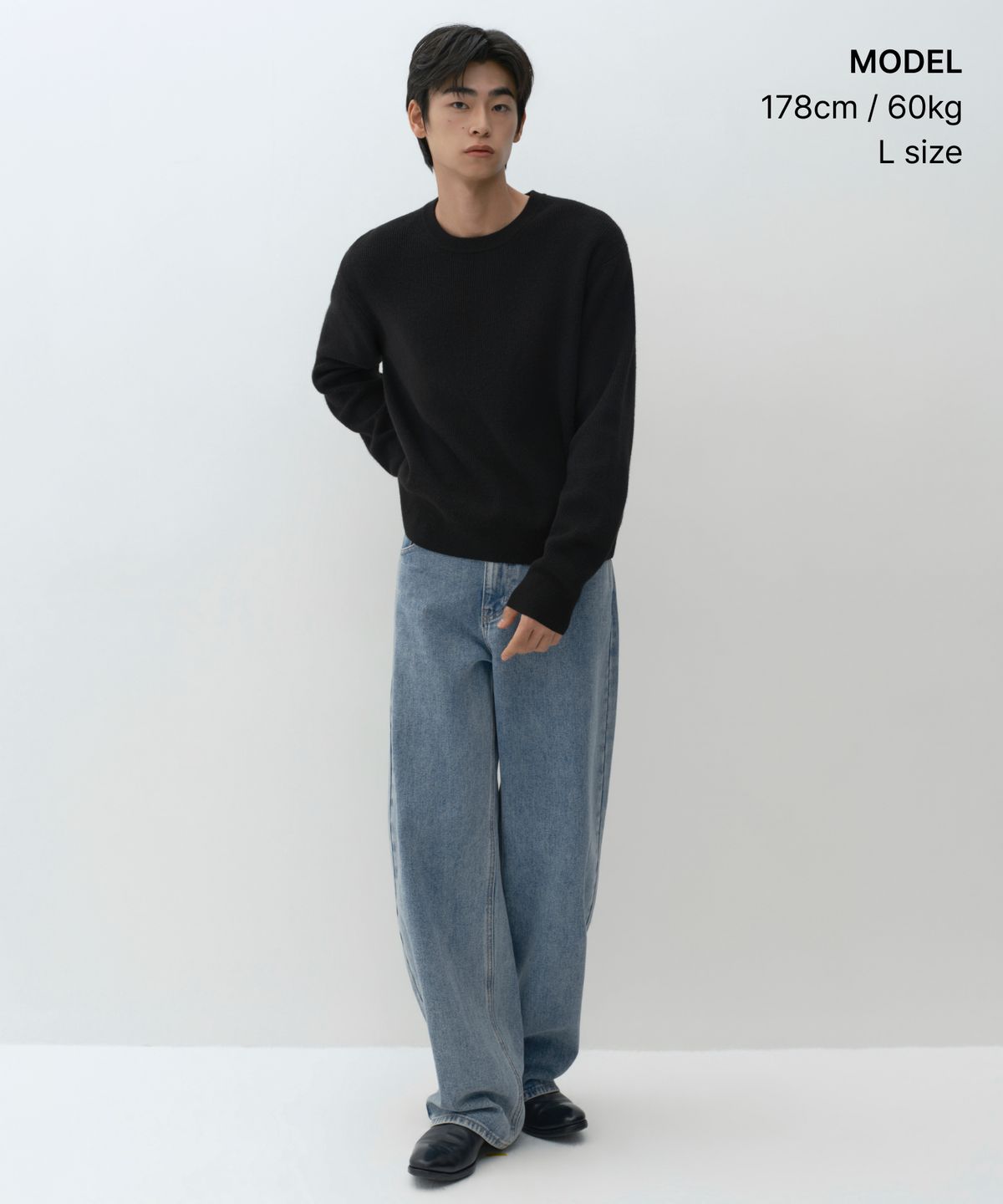 무신사 스탠다드(MUSINSA STANDARD) [빅토리아 울] 미니멀 리브드 크롭 니트 [블랙]