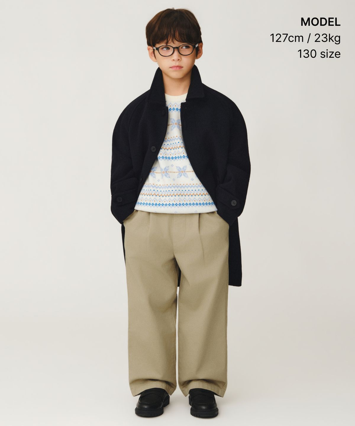 무신사 스탠다드 키즈(MUSINSA STANDARD KIDS) 울 블렌드 발마칸 코트 [네이비]