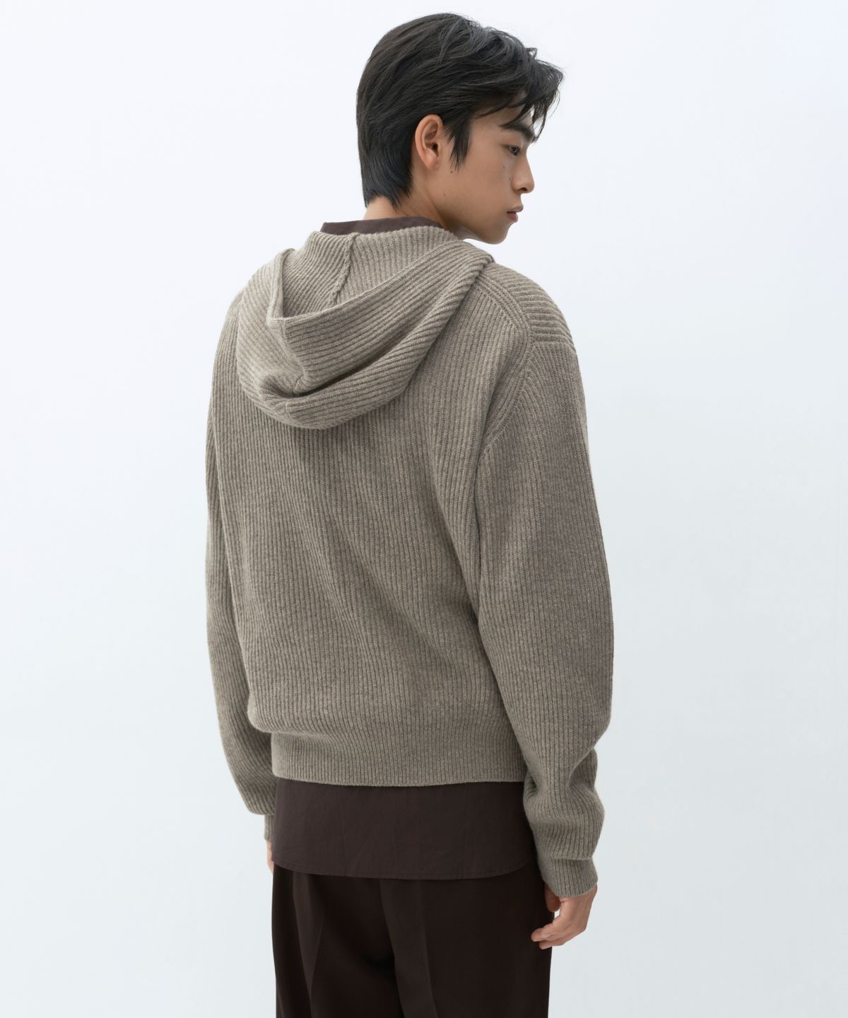 무신사 스탠다드(MUSINSA STANDARD) [빅토리아 울] 리브드 후디드 니트 집업 [토프]
