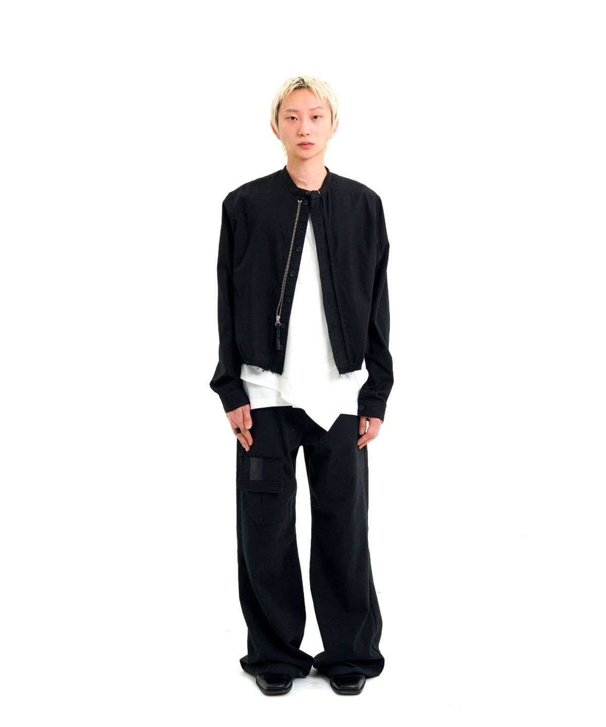 래크로프(LACKROPE) RAW CUT SHIRRING SHIRT - BLACK