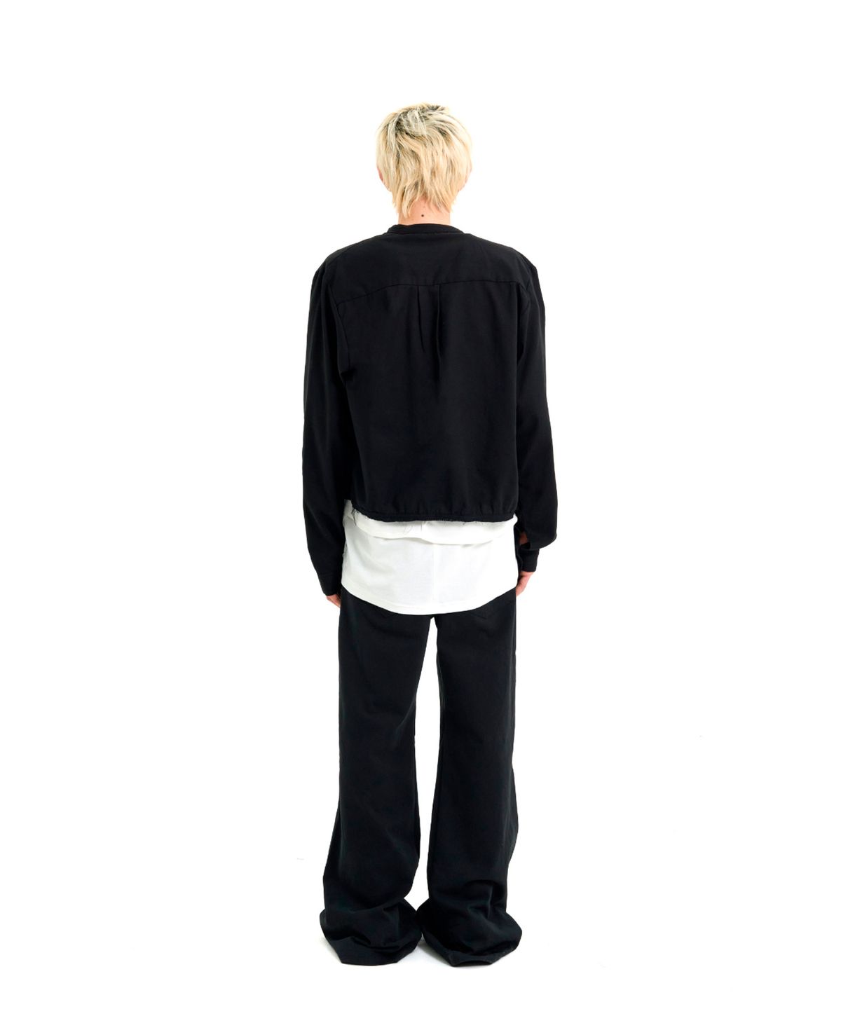 래크로프(LACKROPE) RAW CUT SHIRRING SHIRT - BLACK