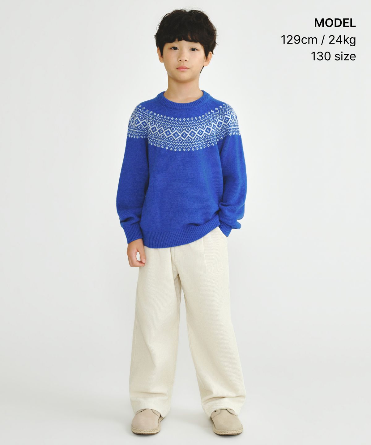 무신사 스탠다드 키즈(MUSINSA STANDARD KIDS) 페어 아일 크루 넥 니트 3 [블루]