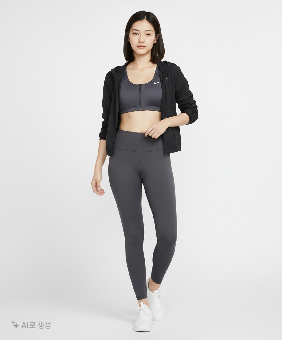 나이키(NIKE) 스우시 프런트 지퍼 미디엄 서포트 패드 스포츠 브라 W - 블랙:화이트 / FN2732-010 XL