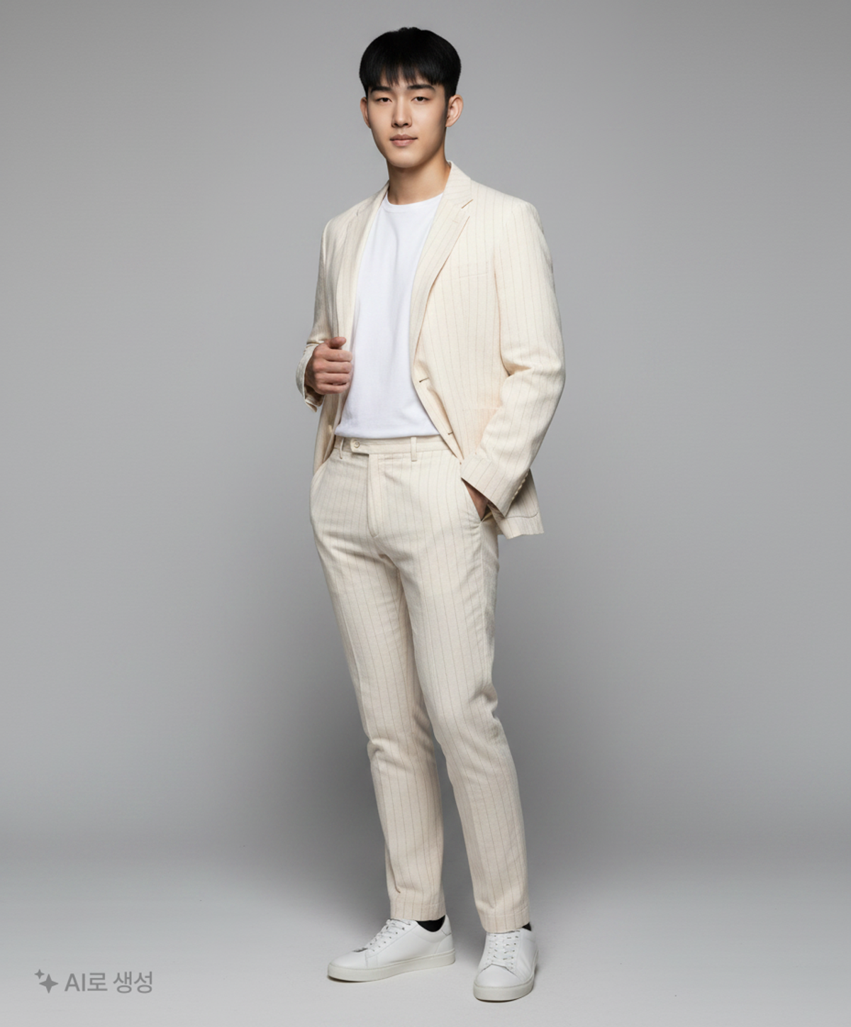 커스텀멜로우(CUSTOMELLOW) [black label] ivory stripes 3b jacket (set-up)_CLJAM24113IVX 100