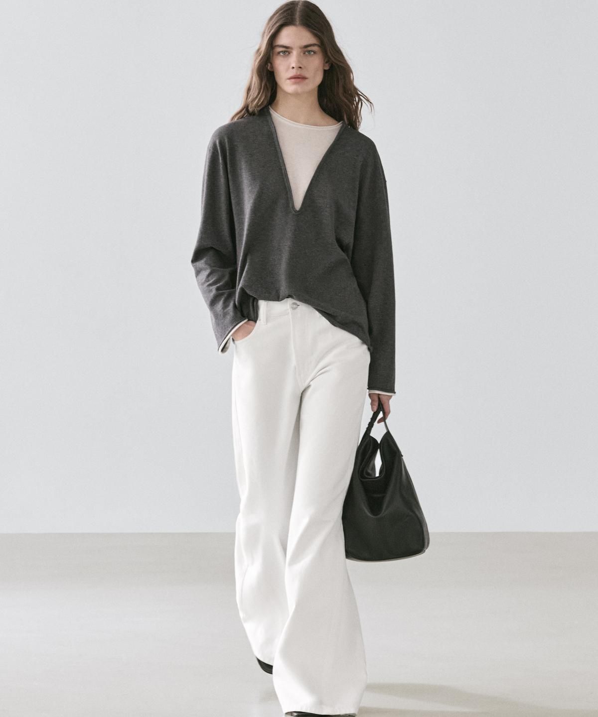 마시모두띠(MASSIMO DUTTI) 코튼 블렌드 콤비 니트 스웨터