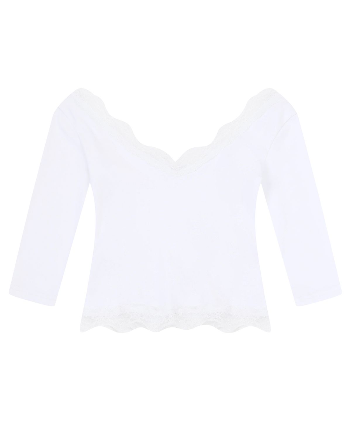 로잔느(ROSEANNE) Sweetie Lace Trim 3/4 Sleeve Tee (White)