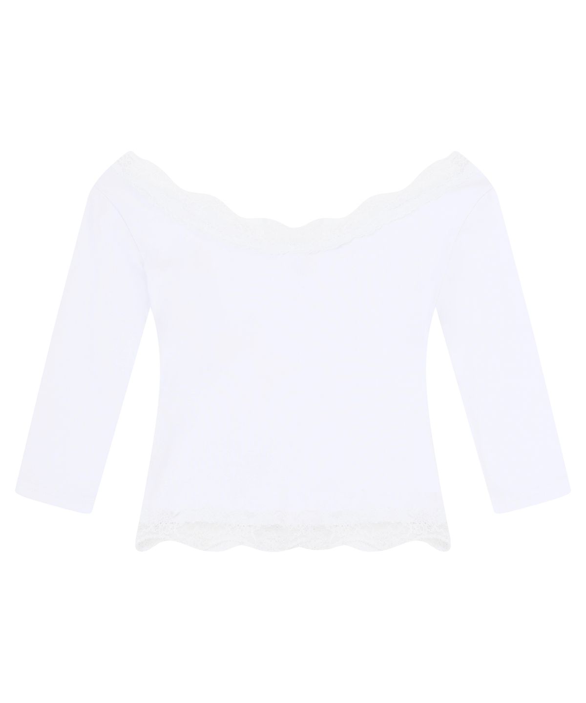 로잔느(ROSEANNE) Sweetie Lace Trim 3/4 Sleeve Tee (White)