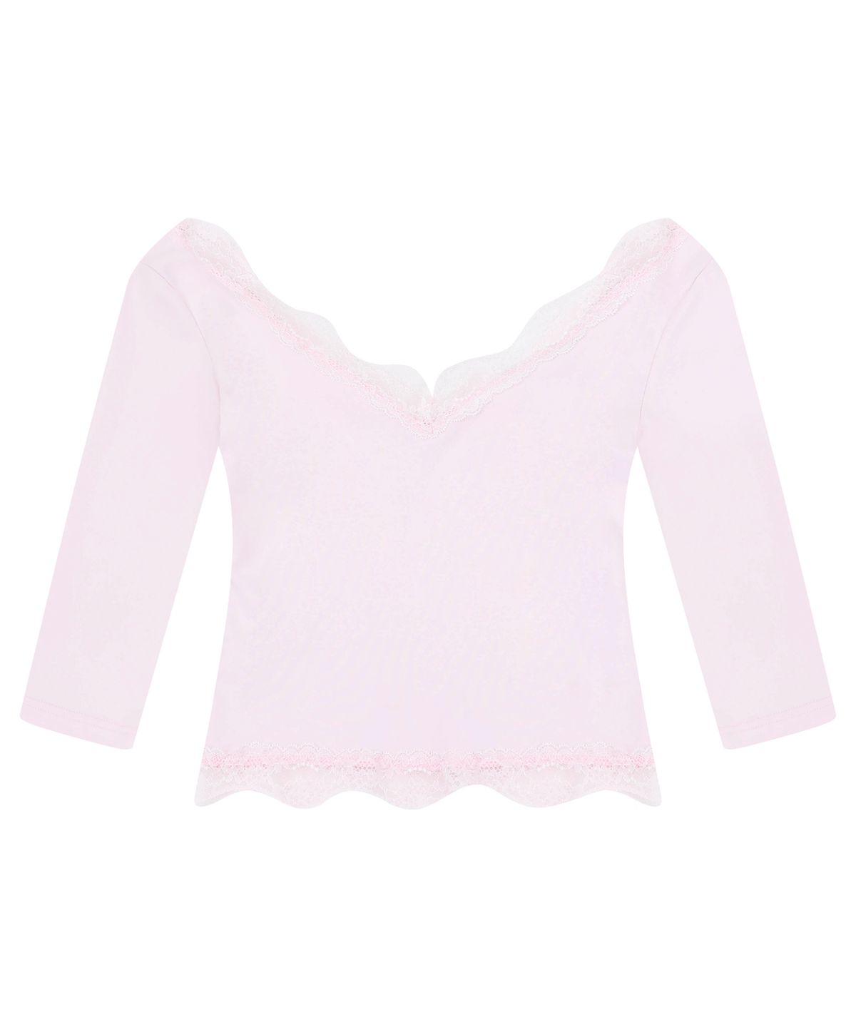 로잔느(ROSEANNE) Sweetie Lace Trim 3/4 Sleeve Tee (Jelly Pink)