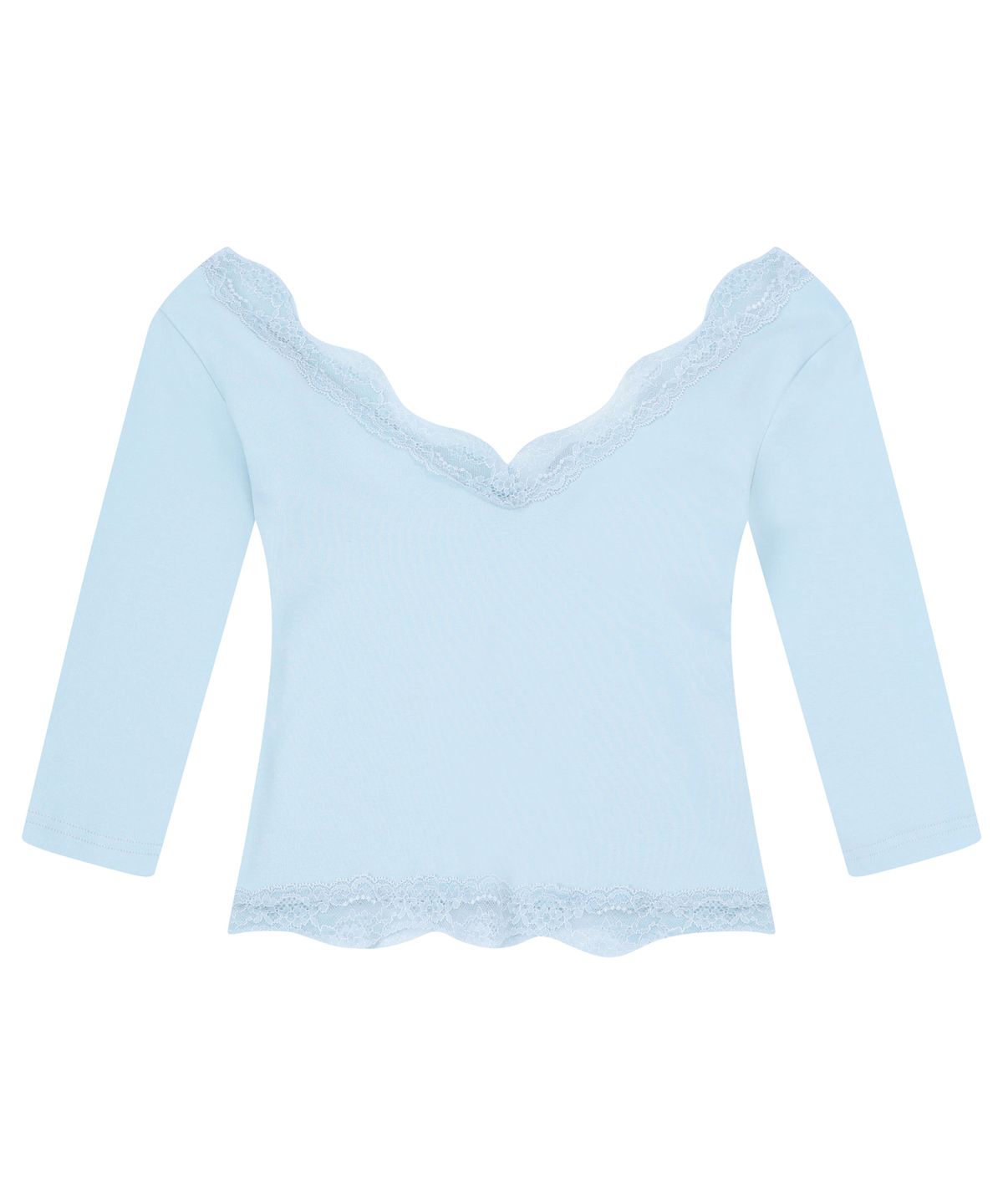 로잔느(ROSEANNE) Sweetie Lace Trim 3/4 Sleeve Tee (Baby Blue)