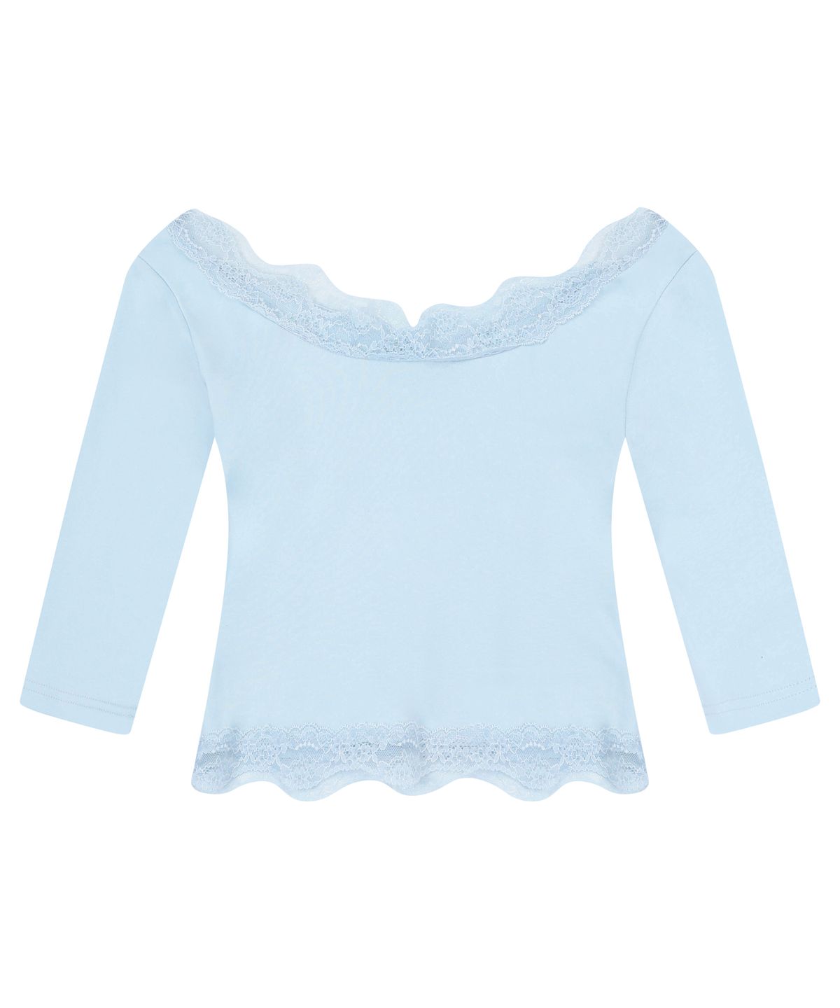 로잔느(ROSEANNE) Sweetie Lace Trim 3/4 Sleeve Tee (Baby Blue)