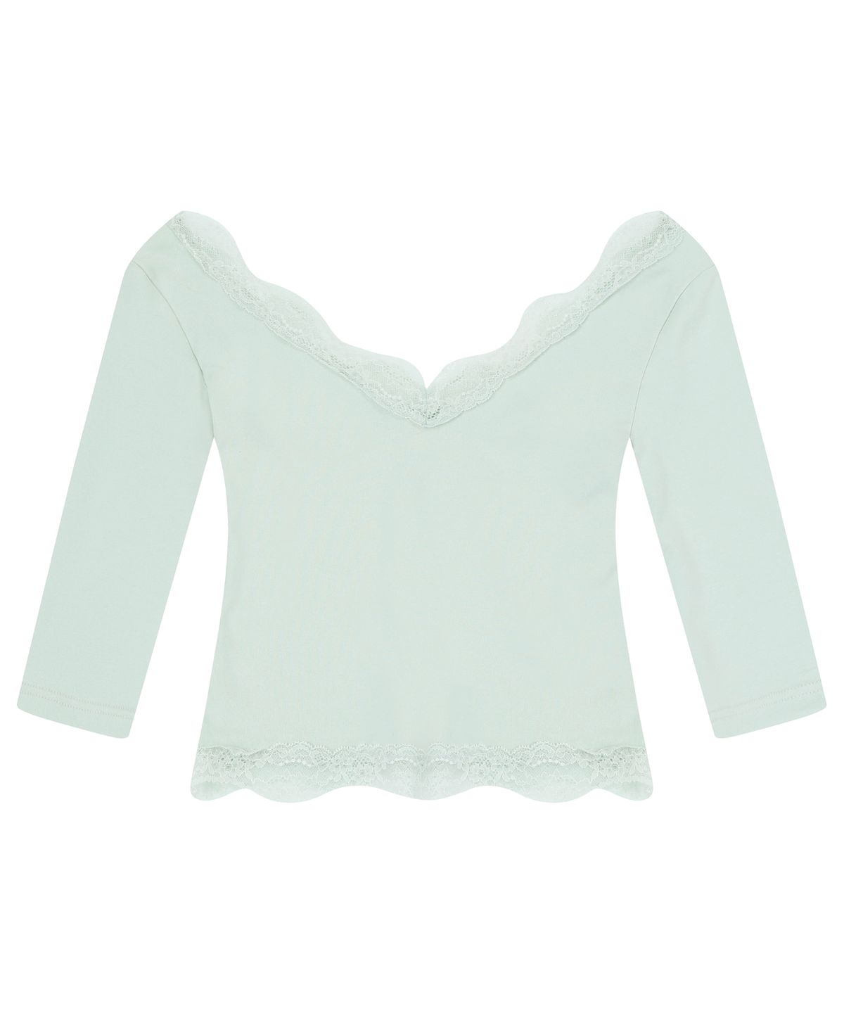 로잔느(ROSEANNE) Sweetie Lace Trim 3/4 Sleeve Tee (Cream Mint)