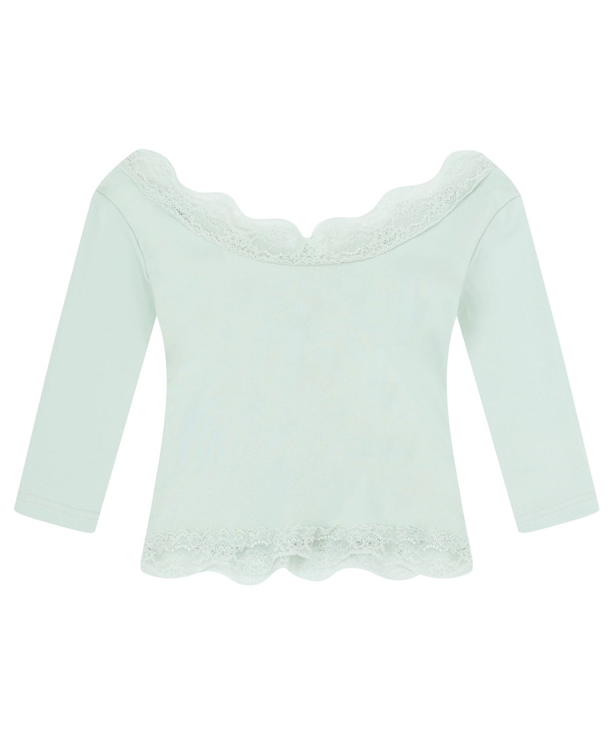 로잔느(ROSEANNE) Sweetie Lace Trim 3/4 Sleeve Tee (Cream Mint)