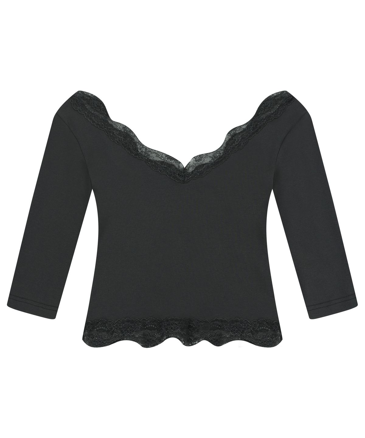 로잔느(ROSEANNE) Sweetie Lace Trim 3/4 Sleeve Tee (Charcoal)