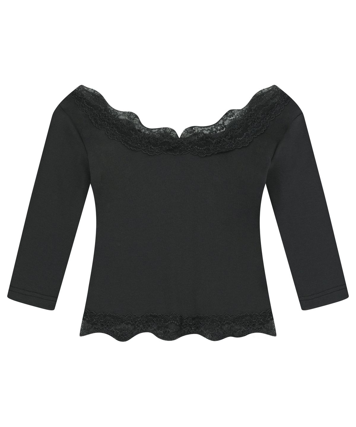 로잔느(ROSEANNE) Sweetie Lace Trim 3/4 Sleeve Tee (Charcoal)