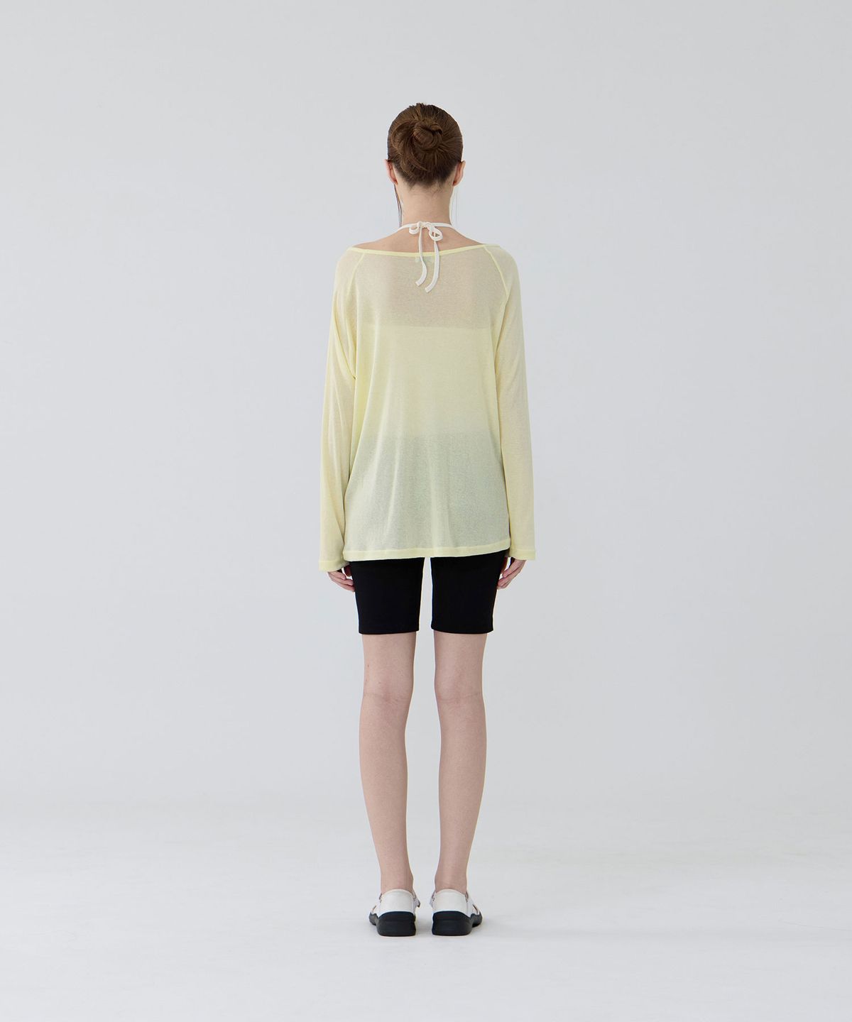 우네(OONE) Ease Deep V-neck Long Sleeve T-Shirt_Lemon