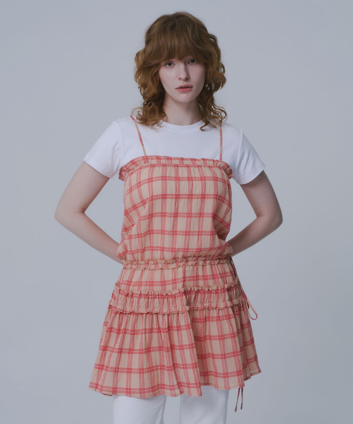 와르 포 우먼(WAARFORWOMAN) WHD-02 체크 셔링 원피스_레드