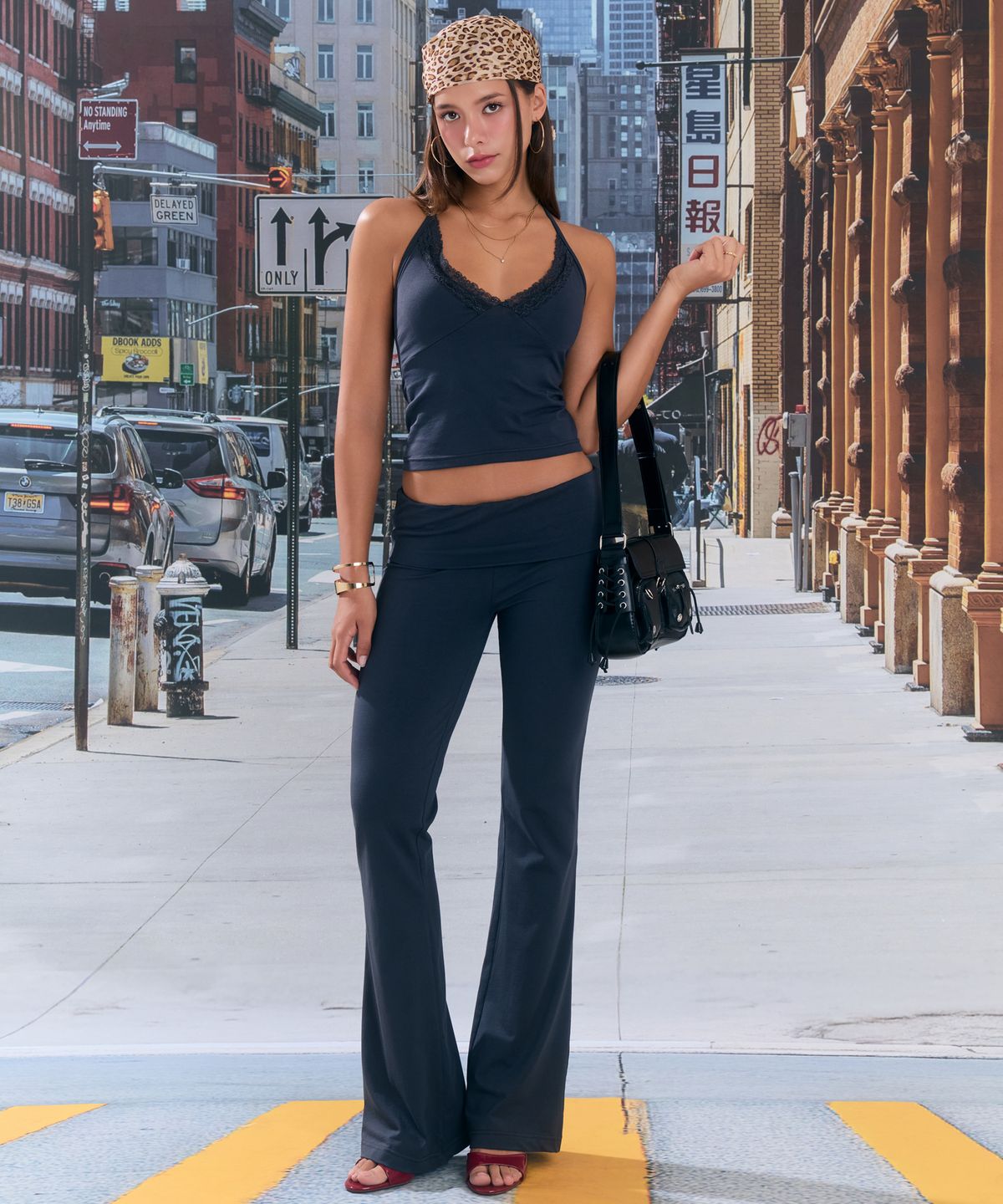 로잔느(ROSEANNE) Rosy Foldover Flare Pants (Dusty Navy)