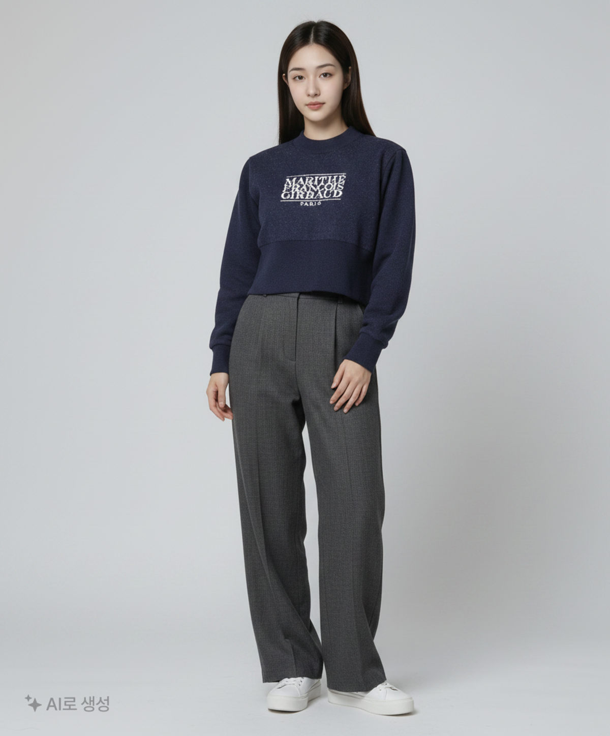 마리떼 프랑소와 저버(MARITHÉ + FRANҪOIS GIRBAUD) MFG x INGHWA W CLASSIC LOGO CROP KNIT navy FREE