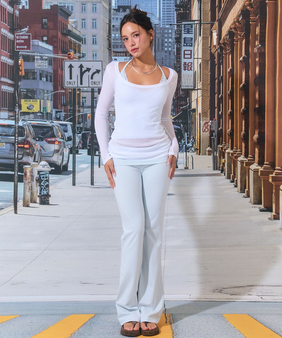 로잔느(ROSEANNE) Breeze Sheer Long Sleeve Top (White)
