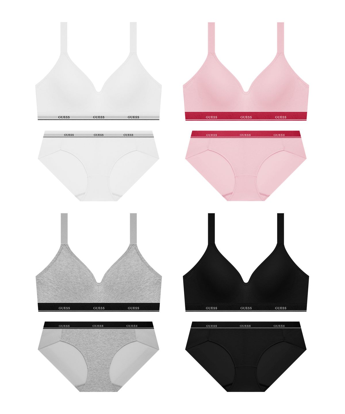 게스언더웨어(GUESS UNDERWEAR) 시그니처 코튼 노와이어 브라 팬티 세트 - 4Colors