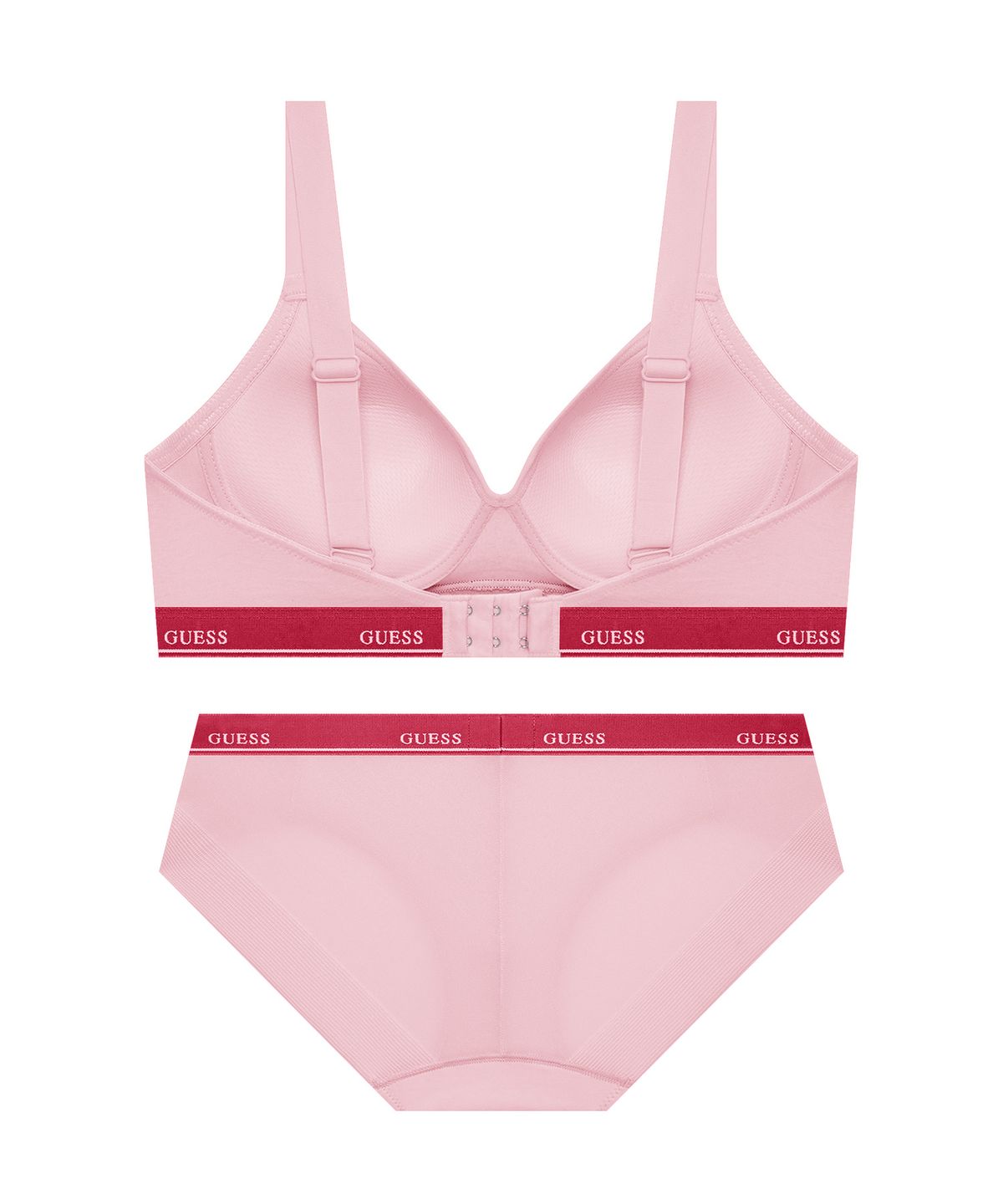 게스언더웨어(GUESS UNDERWEAR) 시그니처 코튼 노와이어 브라 팬티 세트 - 핑크