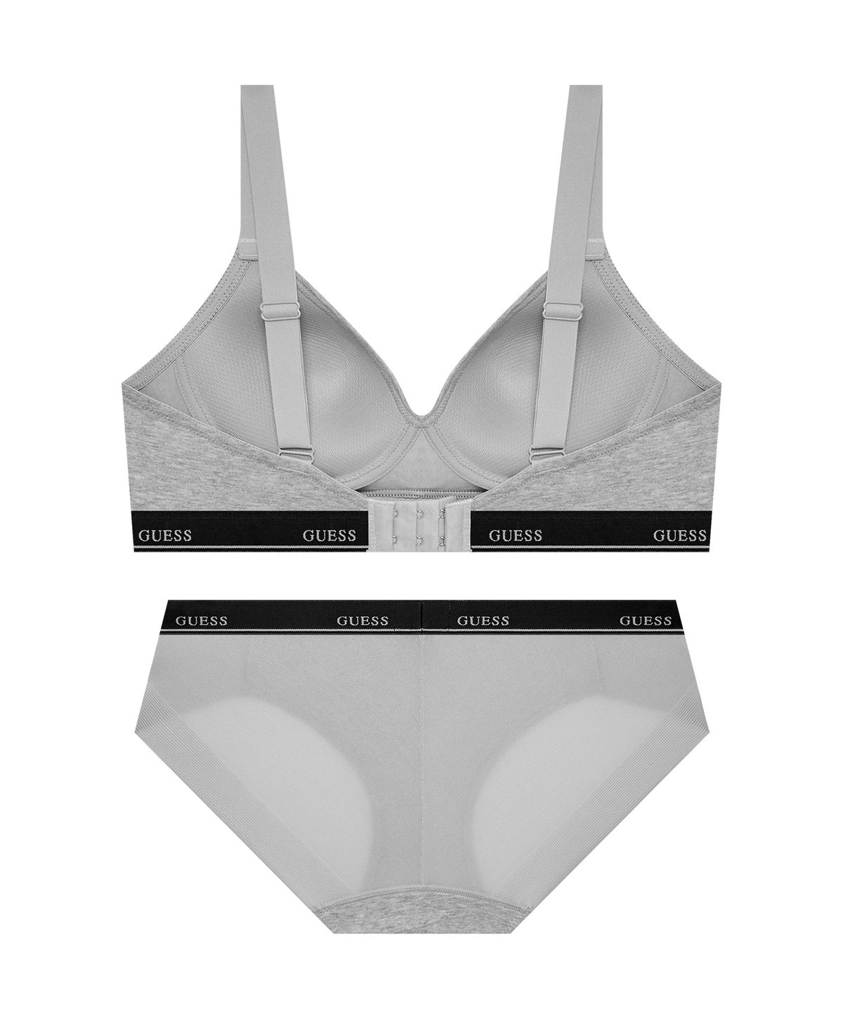 게스언더웨어(GUESS UNDERWEAR) 시그니처 코튼 노와이어 브라 팬티 세트 - 멜란지그레이