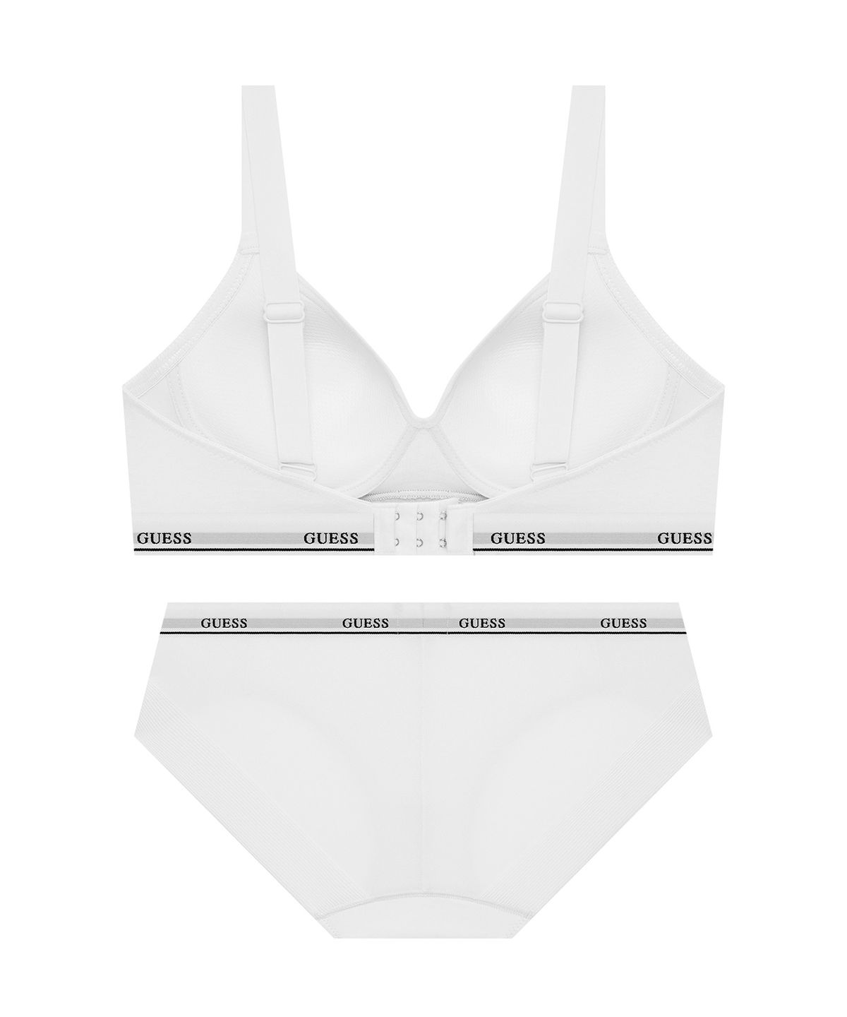 게스언더웨어(GUESS UNDERWEAR) 시그니처 코튼 노와이어 브라 팬티 세트 - 화이트