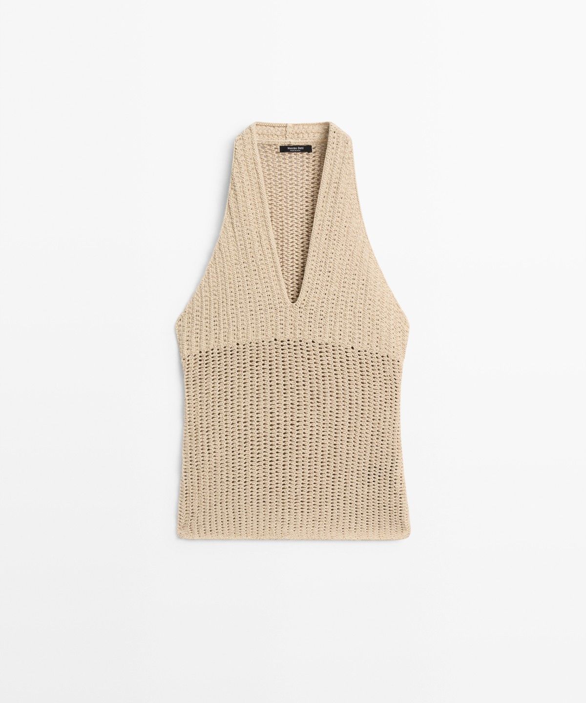 마시모두띠(MASSIMO DUTTI) 코튼 크로셰 홀터넥 니트 탑