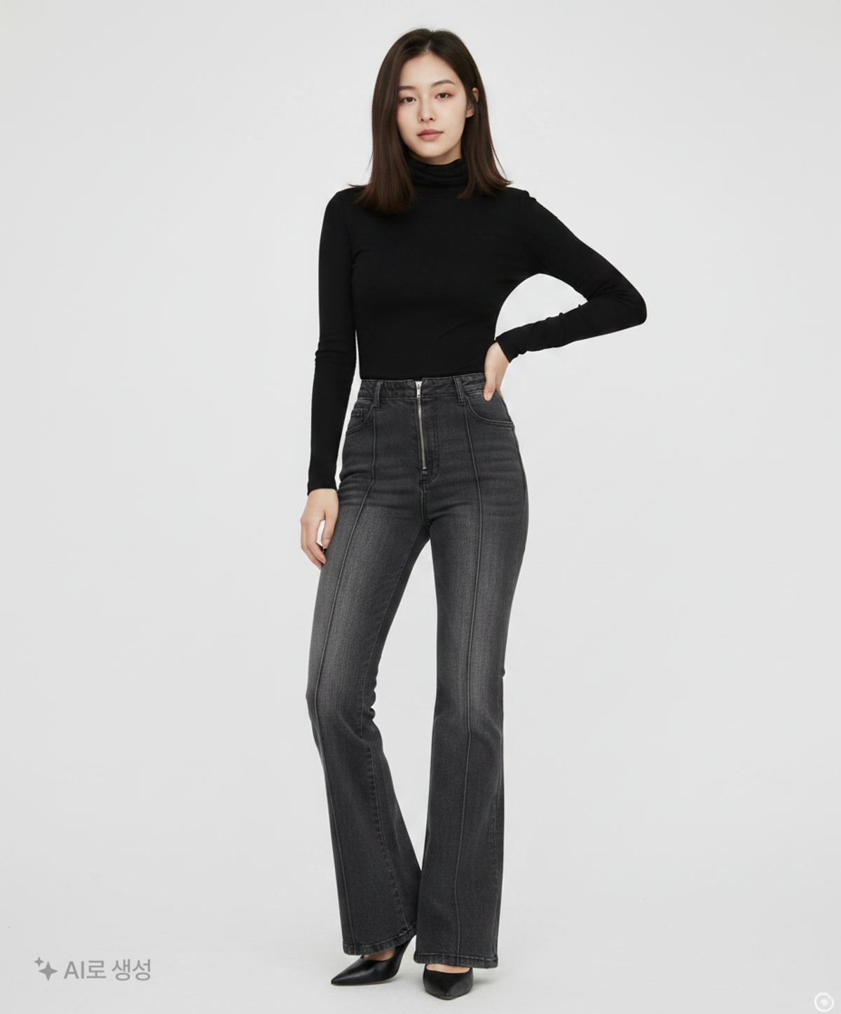 메종미네드(MAISON MINED) (W) FLARE FIT PINTUCK DENIM - BLACK