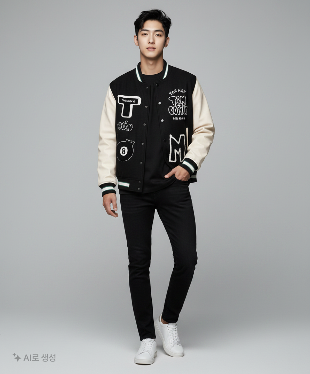 팀코믹스(TIMCOMIX) 8 BALL VARSITY JACKET BLACK M