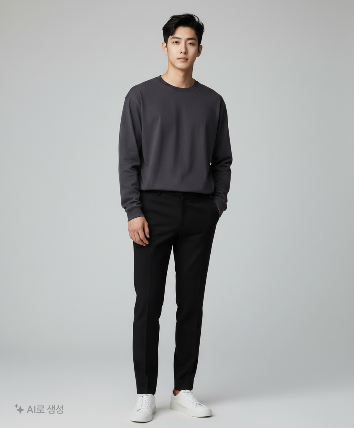 무신사 스탠다드(MUSINSA STANDARD) 실켓 오버사이즈 크루 넥 긴팔 티셔츠 [블랙] L